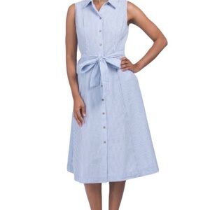 Anne Klein | OWO Diane Seersucker Shirt Dress with Collar, Belt and Pockets